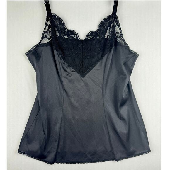 Vintage 90's Vassarette USA Black Lace Trim V Neck Camisole Top Women's Small - Picture 2 of 13